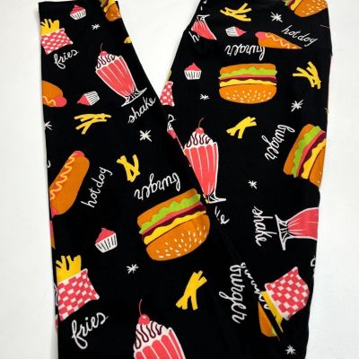 NEW LuLaRoe OS Leggings BLACK Chef Cook FOOD Colorful HOT DOG HAMBURGER Takeout